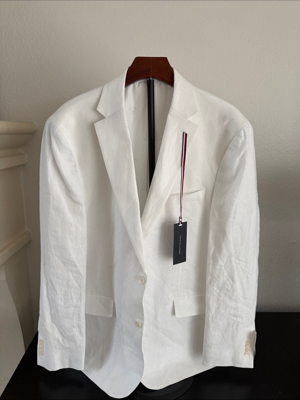 Mens Tommy Hilfiger White Linen Blazer - Classic Single-Breasted Jacket